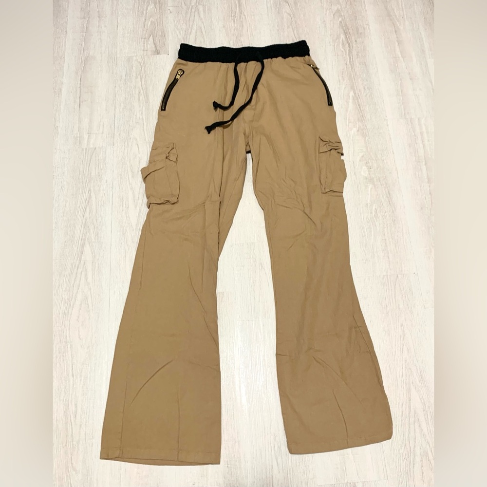 MNML Cargo Drawcord Jogger Pants Khaki Black Drawstring Large - Picture 2 of 12